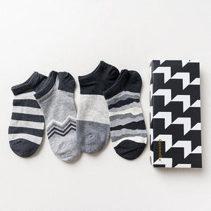 Gift Box fashion brand short socks for men cotton sock summer creative patterns boat socks male ankle socks 4pairs/box