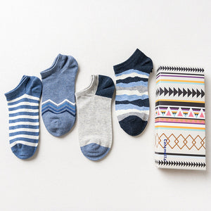 Gift Box fashion brand short socks for men cotton sock summer creative patterns boat socks male ankle socks 4pairs/box