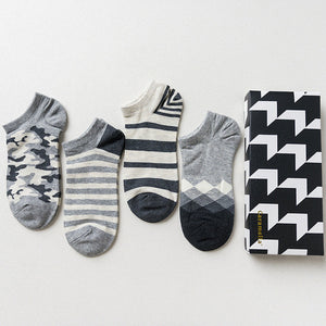 Gift Box fashion brand short socks for men cotton sock summer creative patterns boat socks male ankle socks 4pairs/box