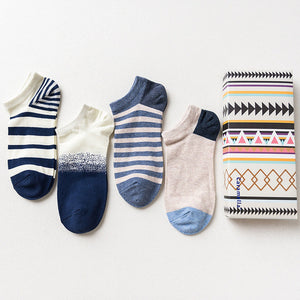 Gift Box fashion brand short socks for men cotton sock summer creative patterns boat socks male ankle socks 4pairs/box