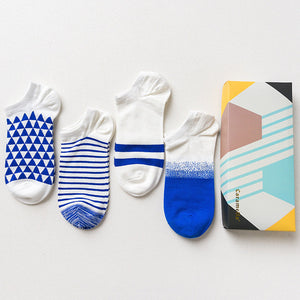 Gift Box fashion brand short socks for men cotton sock summer creative patterns boat socks male ankle socks 4pairs/box