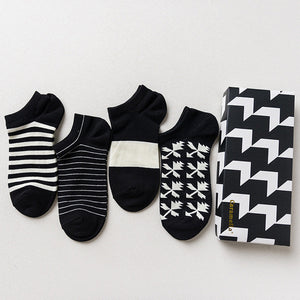 Gift Box fashion brand short socks for men cotton sock summer creative patterns boat socks male ankle socks 4pairs/box