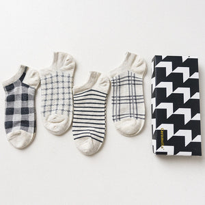 Gift Box fashion brand short socks for men cotton sock summer creative patterns boat socks male ankle socks 4pairs/box