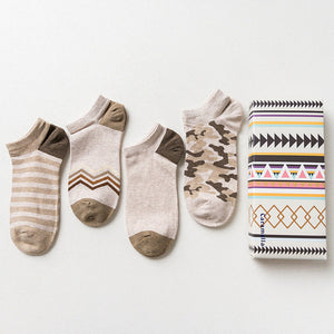 Gift Box fashion brand short socks for men cotton sock summer creative patterns boat socks male ankle socks 4pairs/box