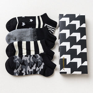 Gift Box fashion brand short socks for men cotton sock summer creative patterns boat socks male ankle socks 4pairs/box
