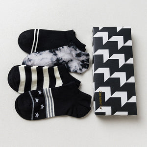 Gift Box fashion brand short socks for men cotton sock summer creative patterns boat socks male ankle socks 4pairs/box