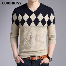 COODRONY Cashmere Wool Sweater Men Autumn Winter Slim Fit Pullovers Men Argyle Pattern V-Neck Pull Homme Christmas Sweaters