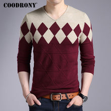 COODRONY Cashmere Wool Sweater Men Autumn Winter Slim Fit Pullovers Men Argyle Pattern V-Neck Pull Homme Christmas Sweaters