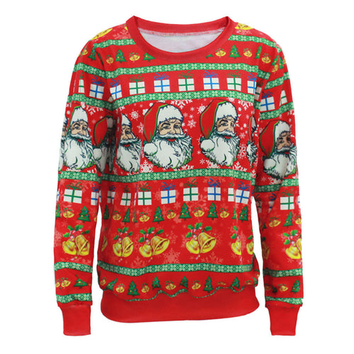 Women Long Sleeve Pullover Sweatshirt Santa Claus Christmas Shirt Blouse Clothes