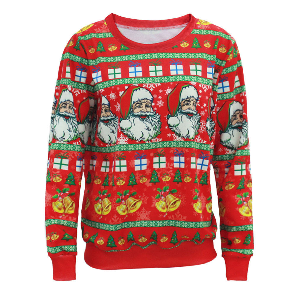 Women Long Sleeve Pullover Sweatshirt Santa Claus Christmas Shirt Blouse Clothes