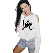FEITONG Fashion Off Shoulder Blouse Women LOVE Letter Print Off Shoulder Long Sleeve Blusas Tops Women Clothes Pink White Shirt