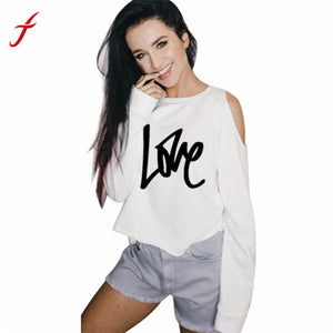 FEITONG Fashion Off Shoulder Blouse Women LOVE Letter Print Off Shoulder Long Sleeve Blusas Tops Women Clothes Pink White Shirt