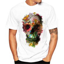 Men Boy Plus Size Punk Skull Floral Print Short Sleeve T Shirt Blouse Tops
