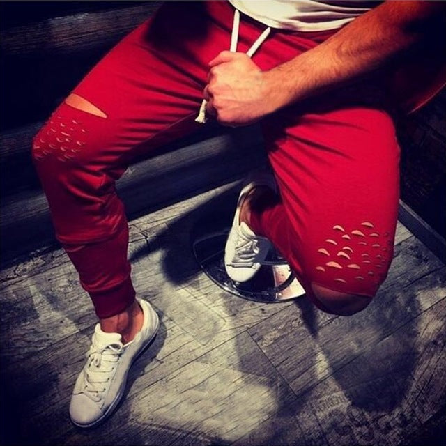 Spring Fashion Casual Pants Sweatpants Mens Track Pants Causal Movement Cotton Jogger Harem Hole Men's Trousers Hip Hop Clothing