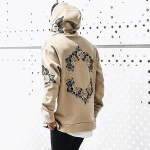 2018 New Design Flower Embroidery Hoodies Men Hip Hop Side Split hooded Sweatshirts Hooded Pullover Jumper Pull Oversized Tops