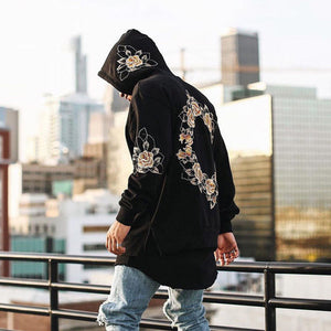 2018 New Design Flower Embroidery Hoodies Men Hip Hop Side Split hooded Sweatshirts Hooded Pullover Jumper Pull Oversized Tops