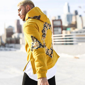2018 New Design Flower Embroidery Hoodies Men Hip Hop Side Split hooded Sweatshirts Hooded Pullover Jumper Pull Oversized Tops
