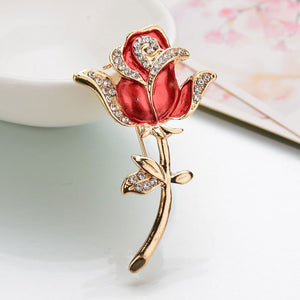 Crystal Red Rose Pins Rhinestone Flower Brooch Women Clothing Accessories