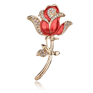 Crystal Red Rose Pins Rhinestone Flower Brooch Women Clothing Accessories