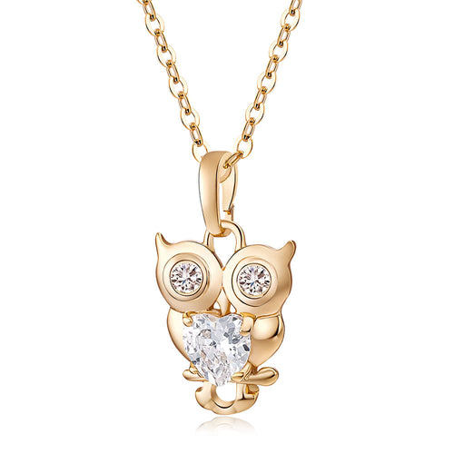 Fashion Porpular Jewelry Gold Plated The White Crystal Owl Chain Pendant Necklace Clothes for Women