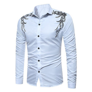 2018 New Autumn Fashion Brand Men Clothes Slim Fit Male Long Sleeve Shirt Print Casual Dress Men Shirts Social Plus Size M-3XL