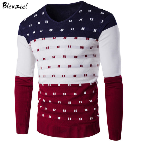 Striped Sweater Men Long Sleeve V Neck Sueter Hombre Warm Winter Clothes For Male Fashion Slim Fit Print Pullover Men Sweater