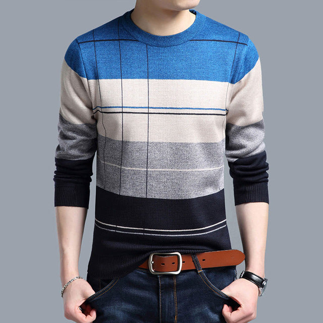 2018 brand social cotton thin men's pullover sweaters casual crocheted striped knitted sweater men masculino jersey clothes 5066