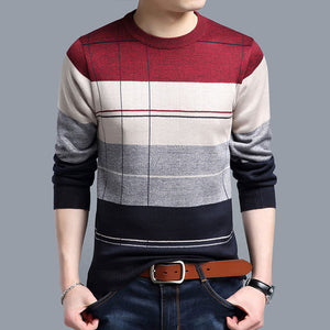 2018 brand social cotton thin men's pullover sweaters casual crocheted striped knitted sweater men masculino jersey clothes 5066