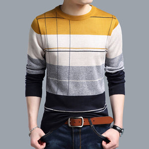 2018 brand social cotton thin men's pullover sweaters casual crocheted striped knitted sweater men masculino jersey clothes 5066